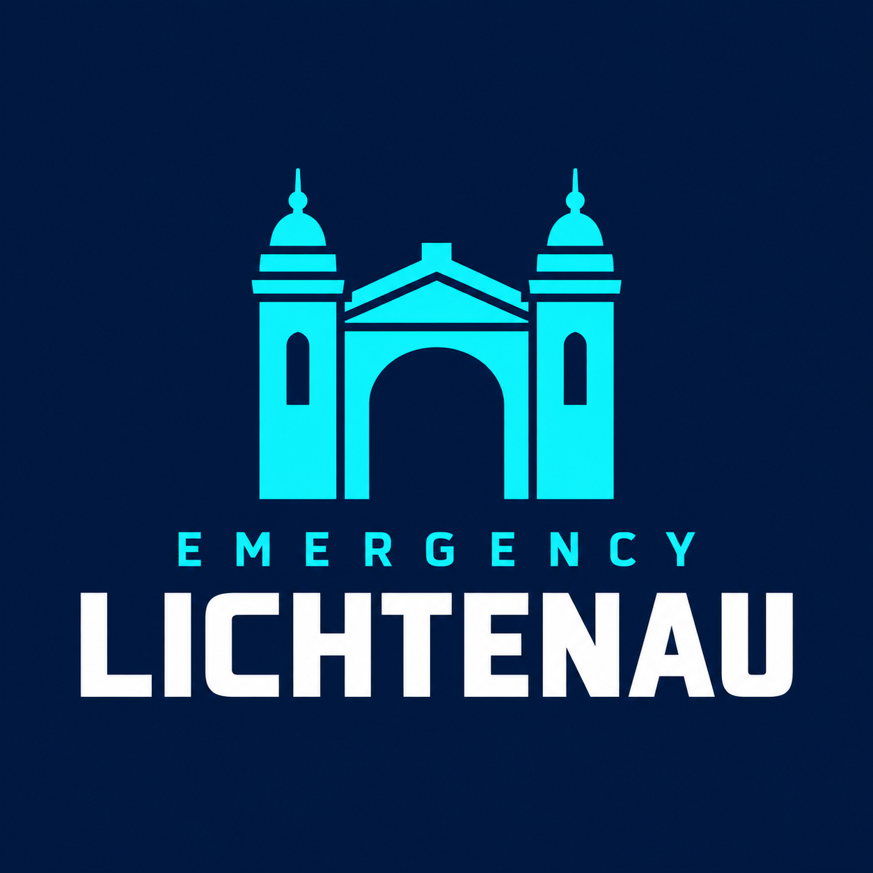 Emergency Lichtenau Logo mit türkisem Stadttor und weißem Schriftzug