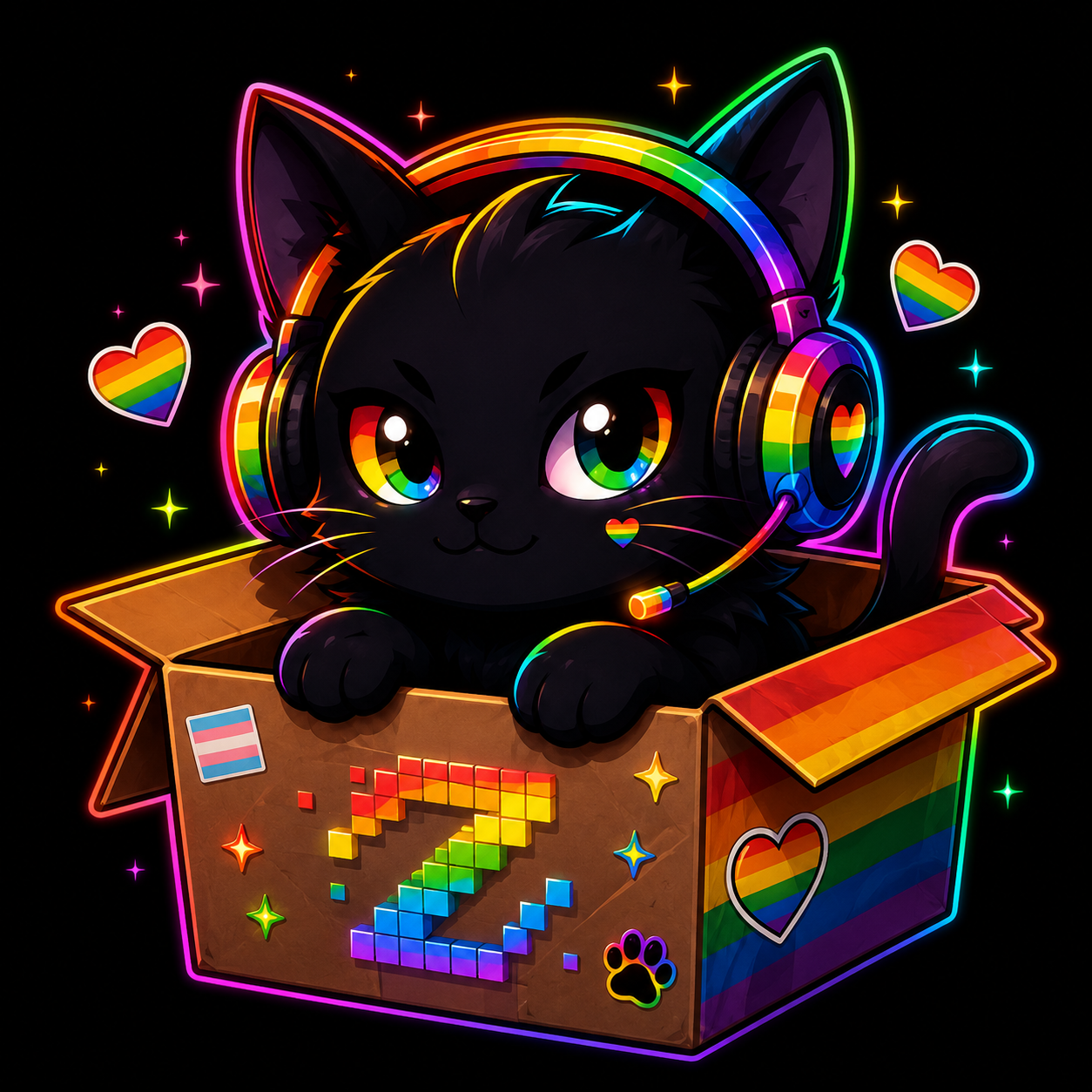 Zockerbude Katze mit Pride-Farben